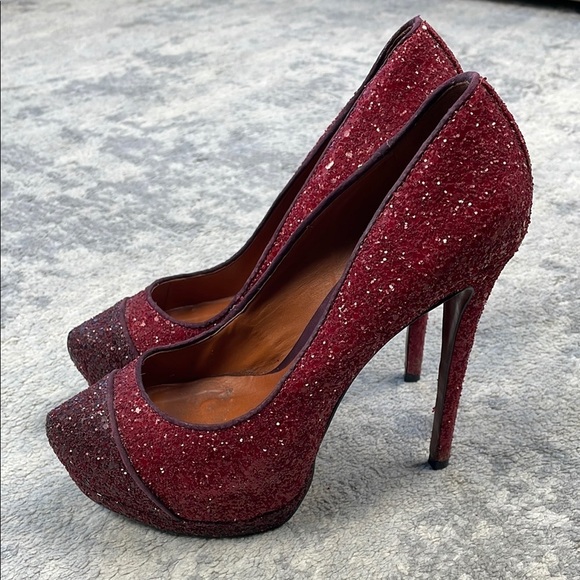 Schutz Fernanda Pump Rouge Red Dark Wine Glitter Sparkle Platform Stiletto 7 - Picture 2 of 15